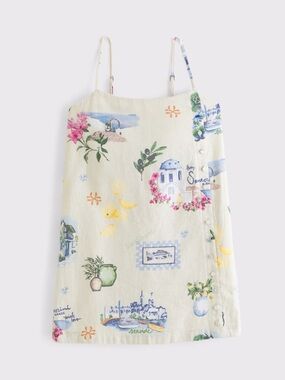 Abercrombie and Fitch Linen Blend Cream Floral & Scenic Print Skort